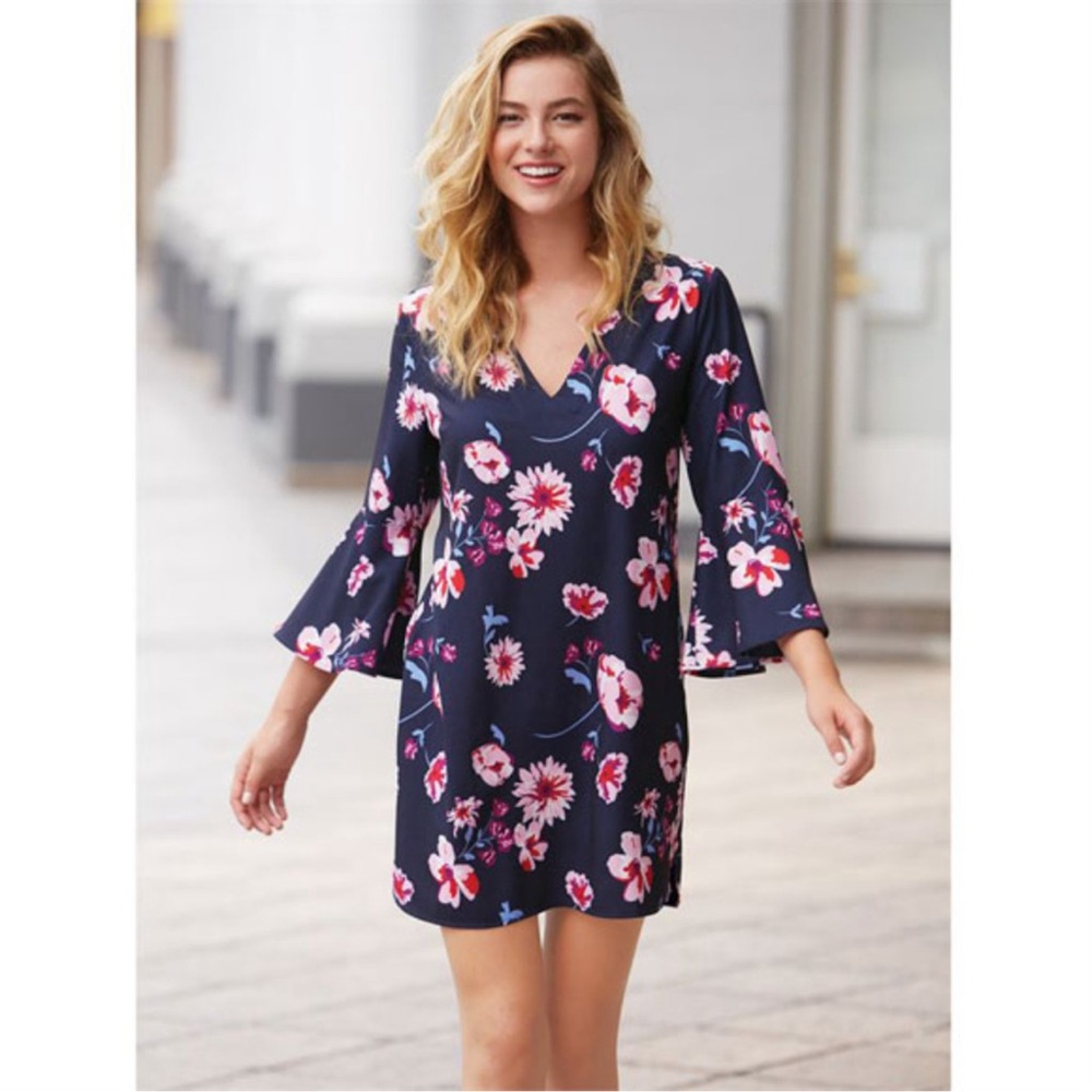 MUDPIE Mia Bell Sleeve Navy floral Dress Women’s Small NWT NEW - Picture 2 of 13